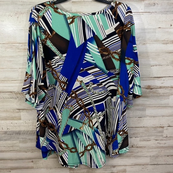 Blue, brown and white plus size tunic by EST 1946, size 22-24W  Very pretty - Picture 2 of 7